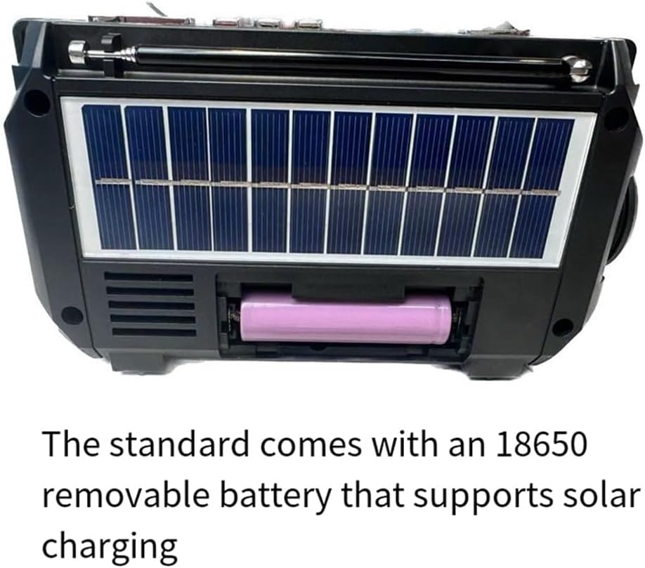 Radio de emergencia con batería externa integrada: manivela, carga solar y USB, AM/FM, linterna LED y alarma SOS