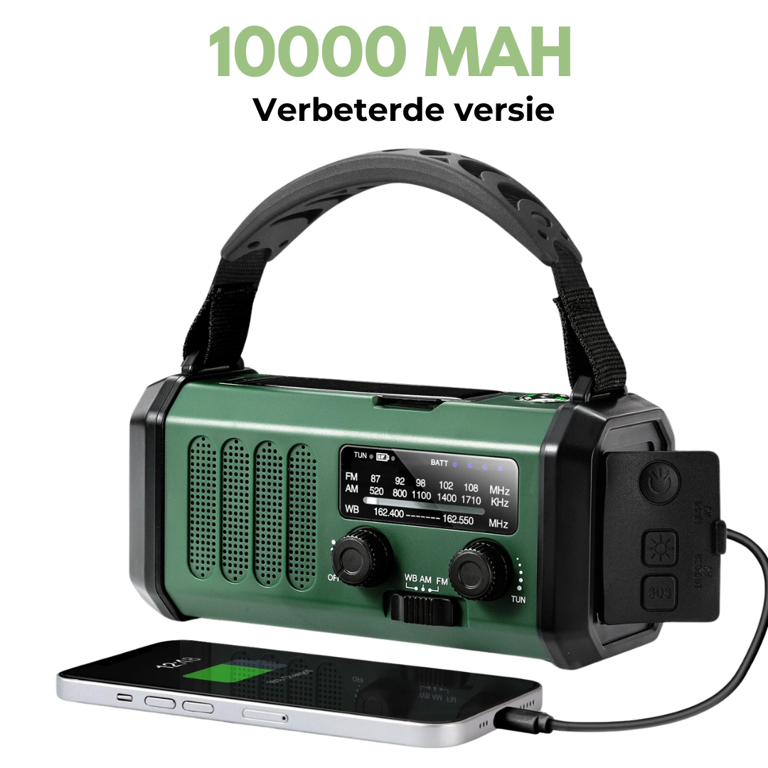 Radio de emergencia profesional - Dinamo y solar - Potente y duradera