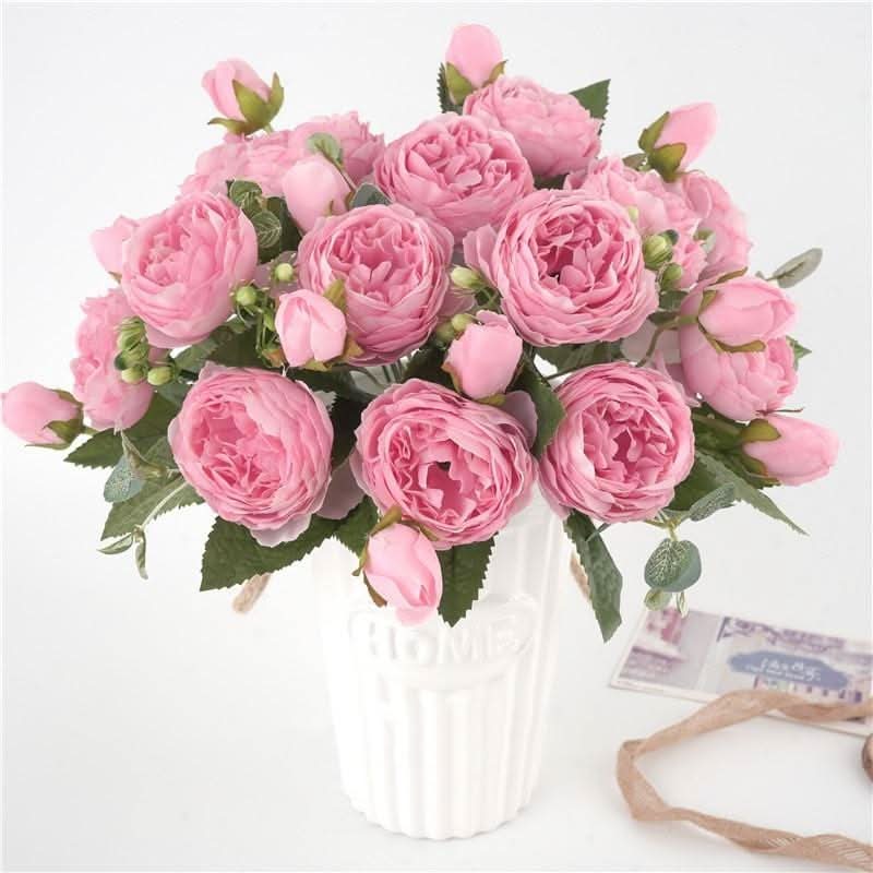 Ramo de peonías artificiales con flores y capullos