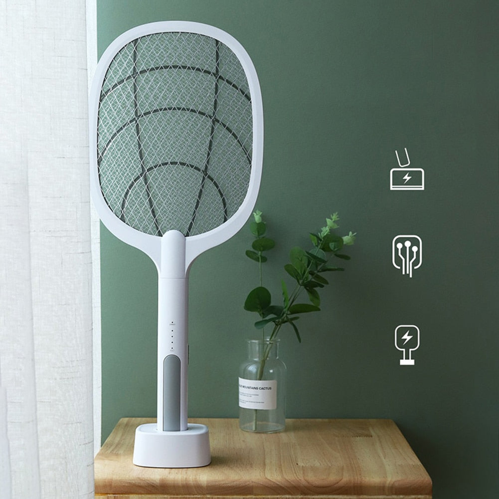 Raqueta matamosquitos eléctrica – Aniquilador de insectos recargable por USB con tecnología de atracción LED