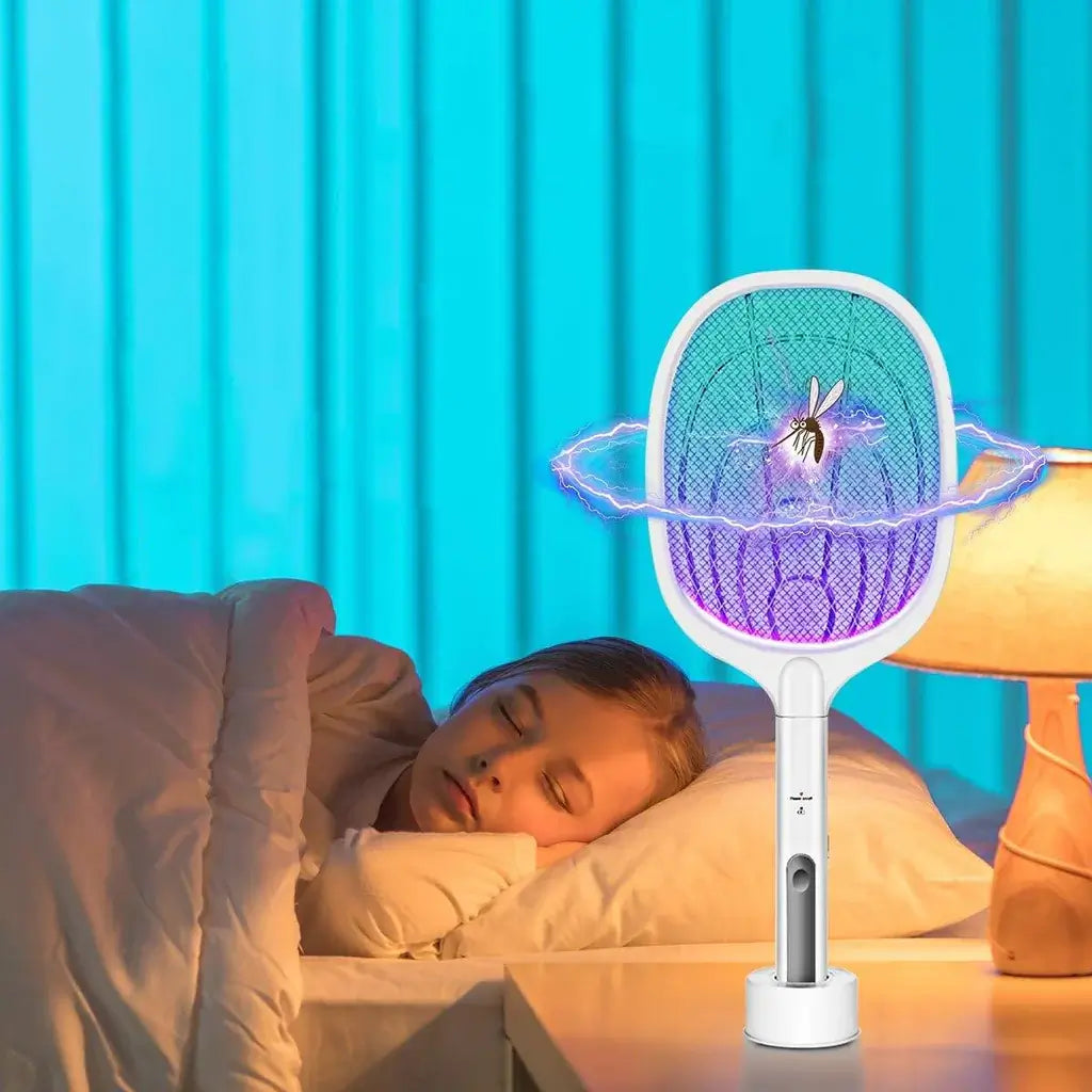 Raqueta matamosquitos eléctrica – Aniquilador de insectos recargable por USB con tecnología de atracción LED