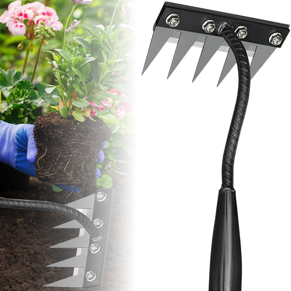 Rastrillo Resistente de Acero para Exterior para Desherbar y Cultivar el Suelo