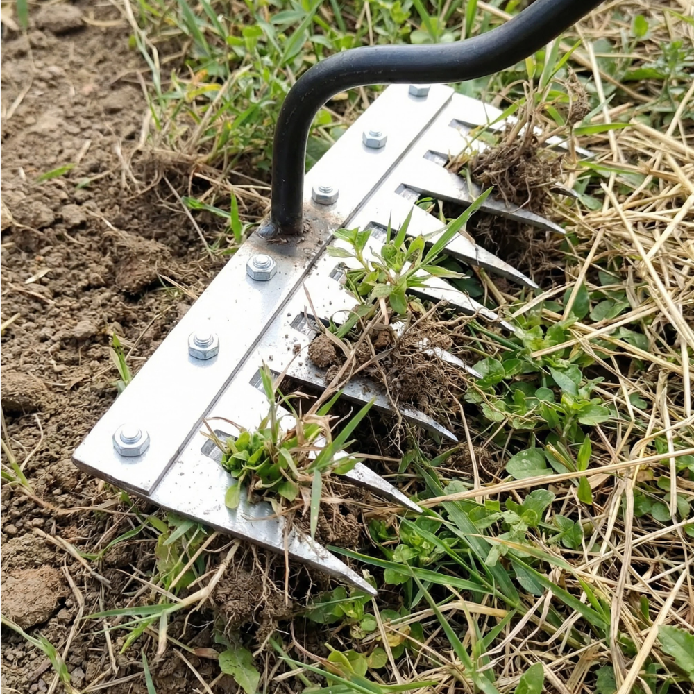 Rastrillo Resistente de Acero para Exterior para Desherbar y Cultivar el Suelo