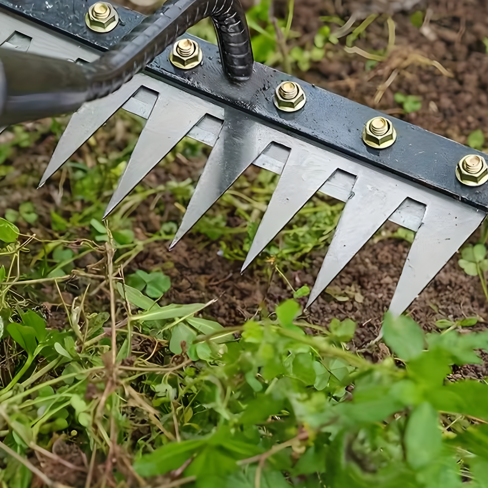 Rastrillo Resistente de Acero para Exterior para Desherbar y Cultivar el Suelo