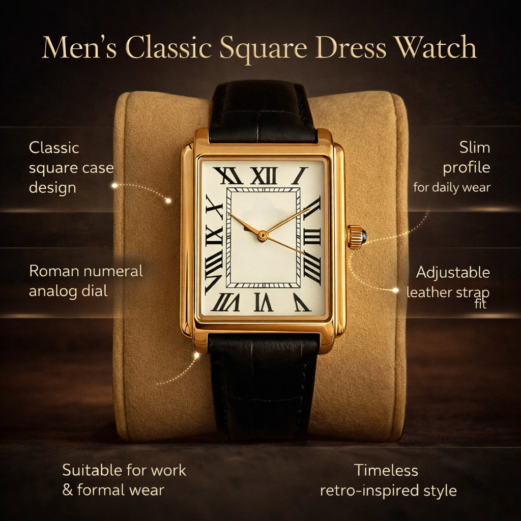 Reloj analógico cuadrado clásico para hombre estilo retro