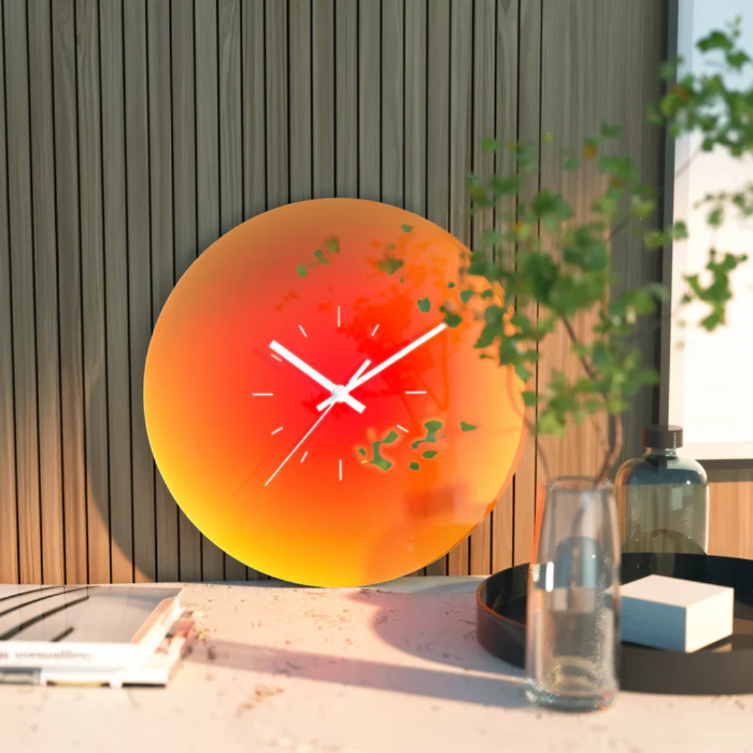 Reloj de pared de cristal Sunset | Diseño moderno con degradado de color