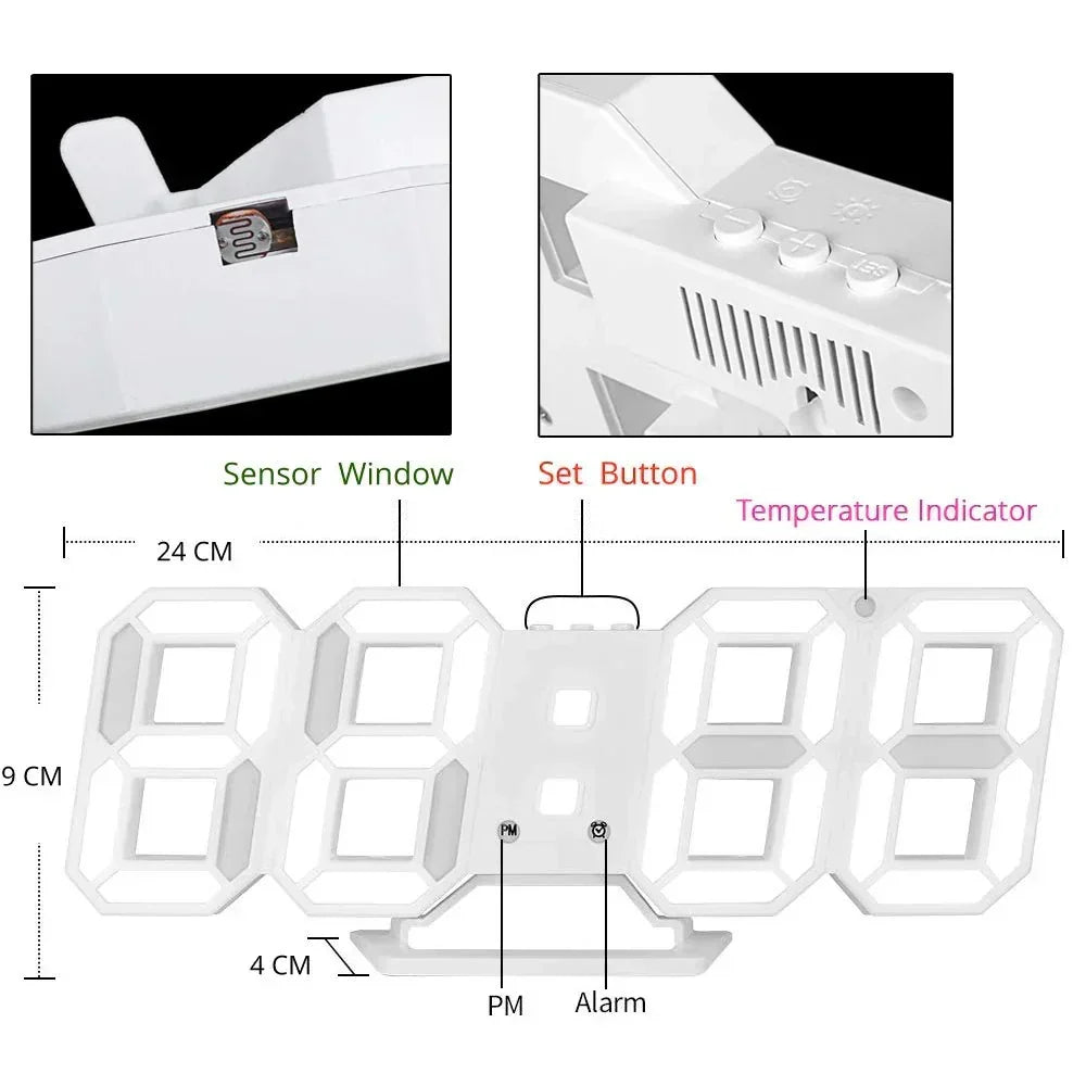Reloj de pared digital LED 3D: diseño moderno con función de atenuación y visibilidad óptima