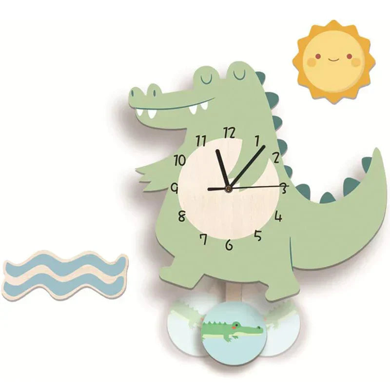 Reloj de Pared Infantil Interactivo con Péndulo y Motivos de Animales - Reloj Infantil Alegre