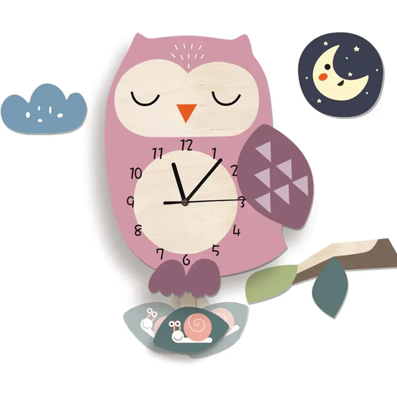 Reloj de Pared Infantil Interactivo con Péndulo y Motivos de Animales - Reloj Infantil Alegre
