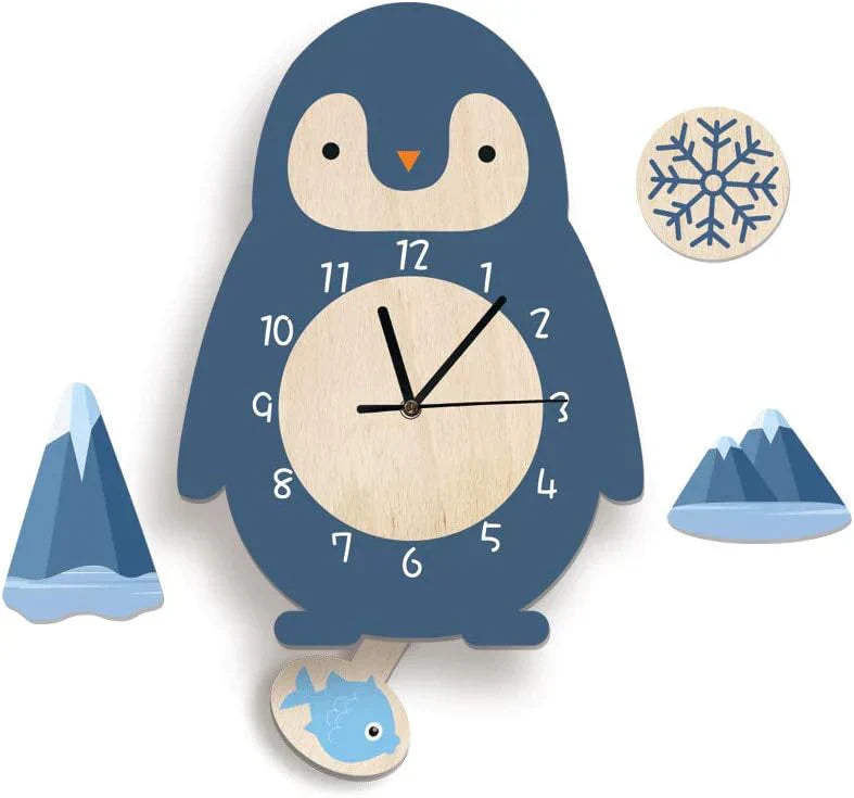 Reloj de Pared Infantil Interactivo con Péndulo y Motivos de Animales - Reloj Infantil Alegre