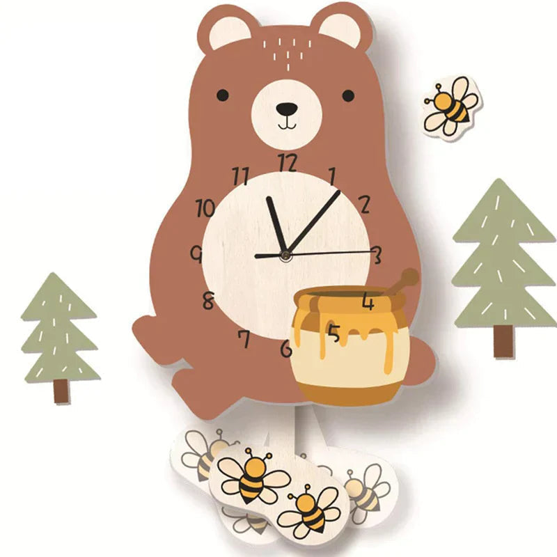 Reloj de Pared Infantil Interactivo con Péndulo y Motivos de Animales - Reloj Infantil Alegre