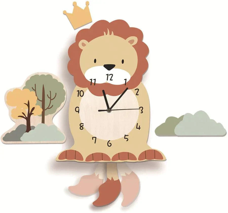 Reloj de Pared Infantil Interactivo con Péndulo y Motivos de Animales - Reloj Infantil Alegre