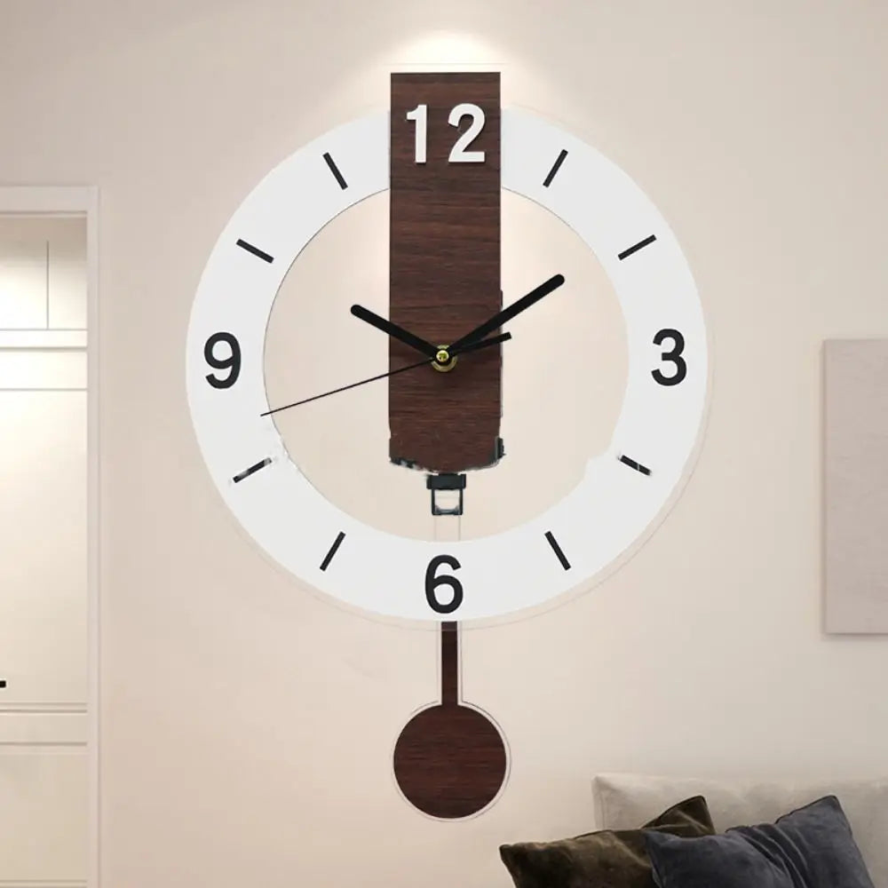 Reloj de Pared Minimalista con Péndulo - Diseño Moderno de Acrílico y Madera