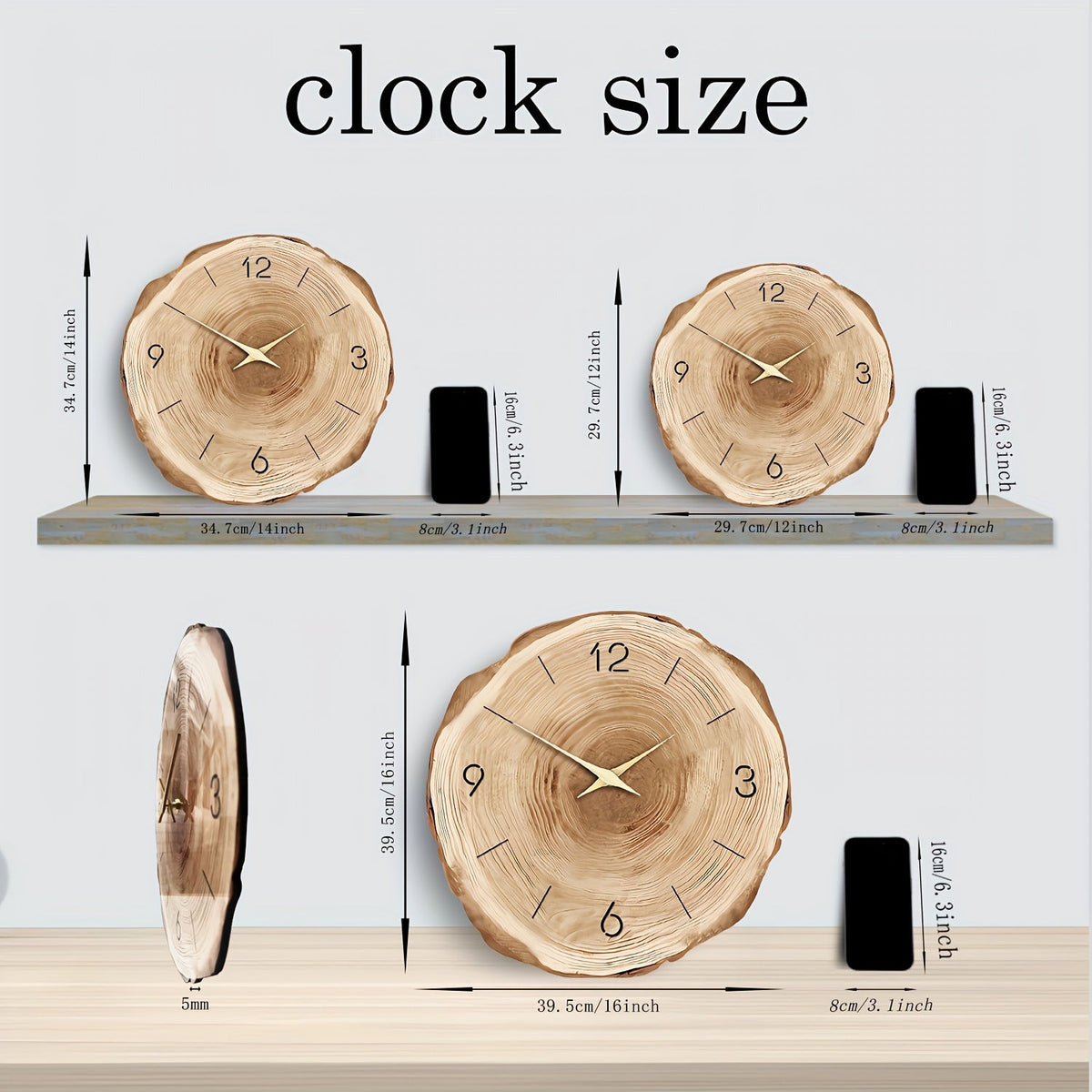 Reloj de pared silencioso de madera Dandy - Textura realista