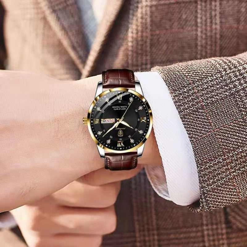 Reloj de pulsera para hombre resistente al agua en acero inoxidable con agujas luminosas