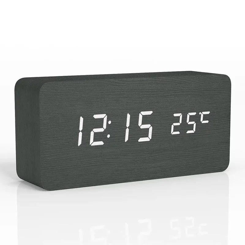 Reloj Despertador Digital de Madera | Pantalla LED, Funcionamiento Silencioso