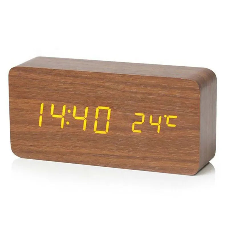 Reloj Despertador Digital de Madera | Pantalla LED, Funcionamiento Silencioso
