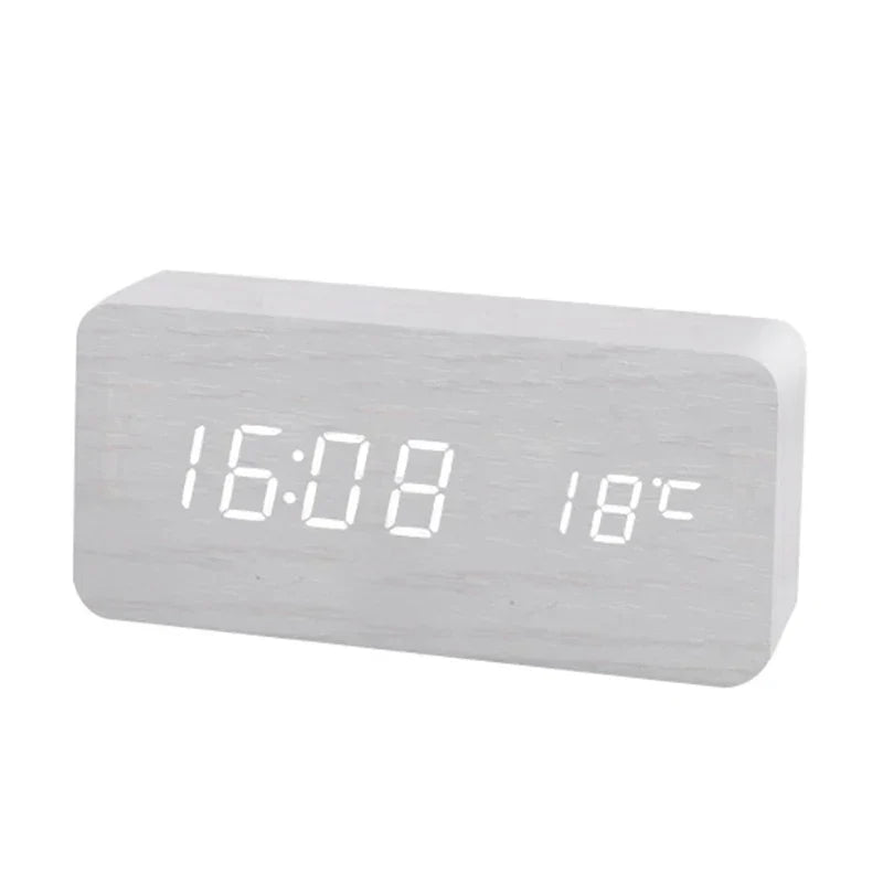 Reloj Despertador Digital de Madera | Pantalla LED, Funcionamiento Silencioso