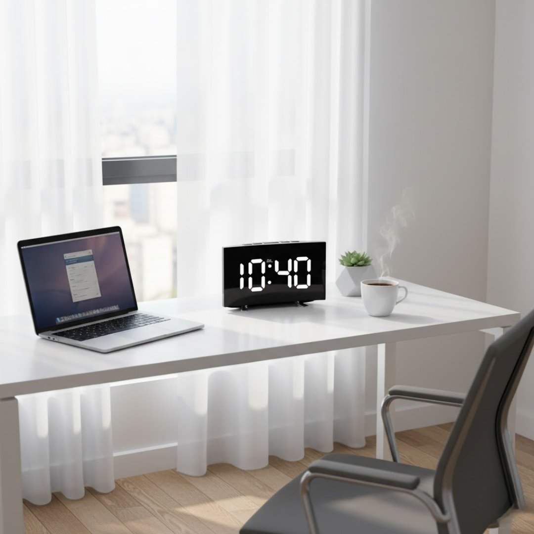 Reloj despertador digital LED con pantalla curva e iluminación automática
