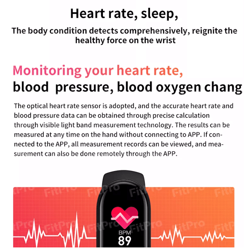 Reloj inteligente con monitor de pulso y presión arterial (resistente al agua y al polvo)