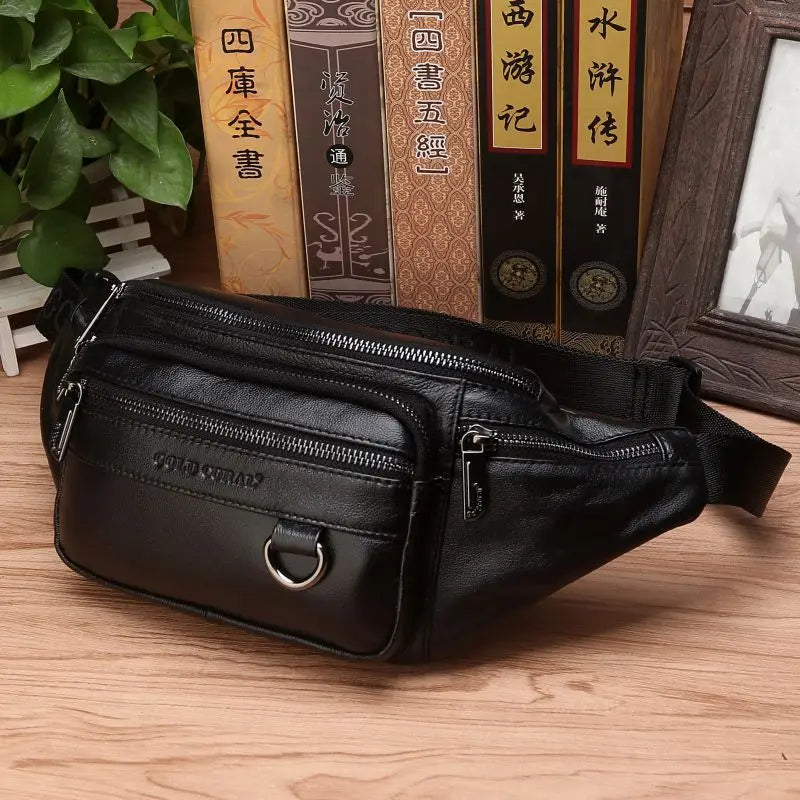 Riñonera de cuero de vaca genuino para hombre: riñonera espaciosa y bolso de viaje cruzado y para la cintura