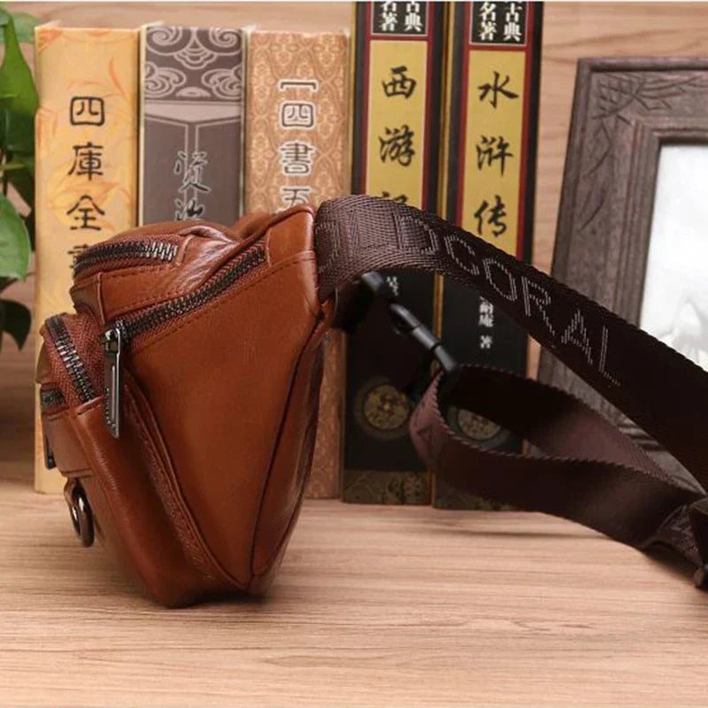 Riñonera de cuero de vaca genuino para hombre: riñonera espaciosa y bolso de viaje cruzado y para la cintura