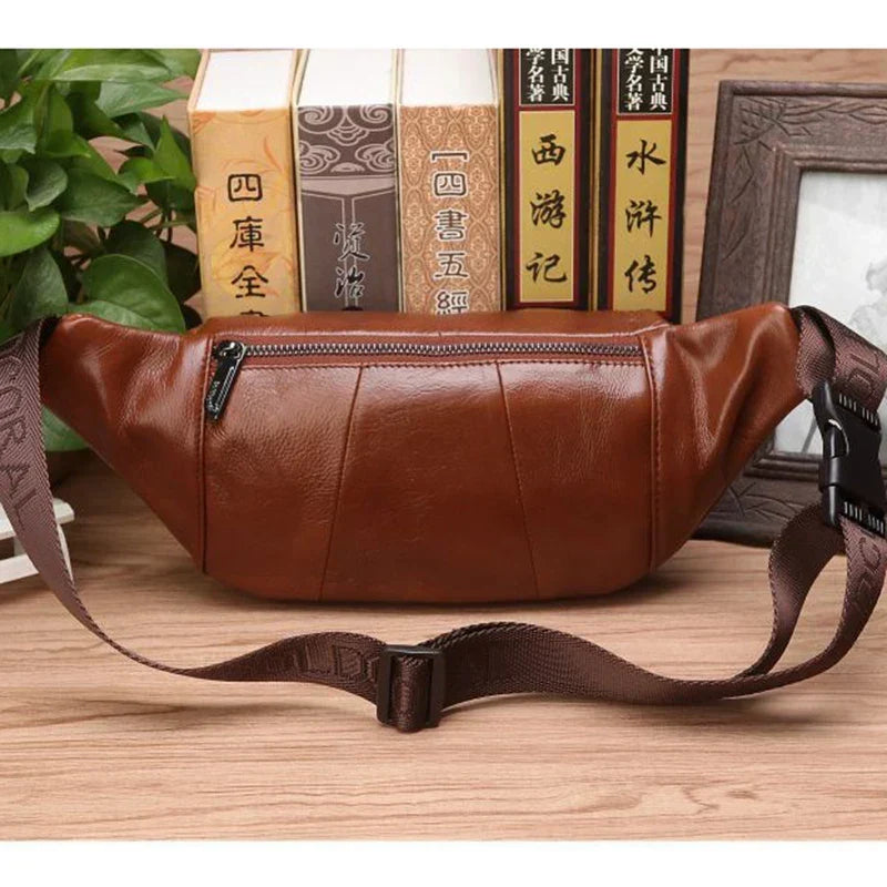 Riñonera de cuero de vaca genuino para hombre: riñonera espaciosa y bolso de viaje cruzado y para la cintura