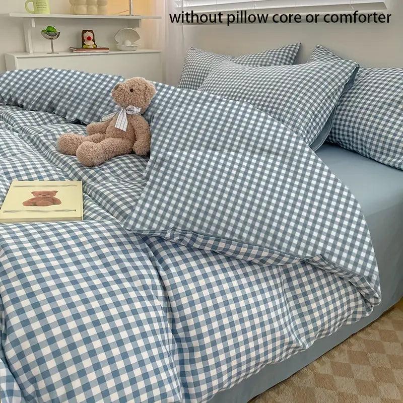 Ropa de cama azul a cuadros de estilo coreano: suave y resistente