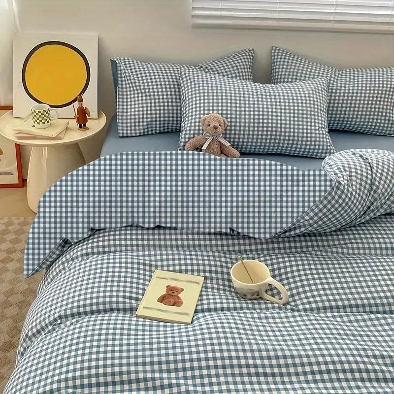 Ropa de cama azul a cuadros de estilo coreano: suave y resistente