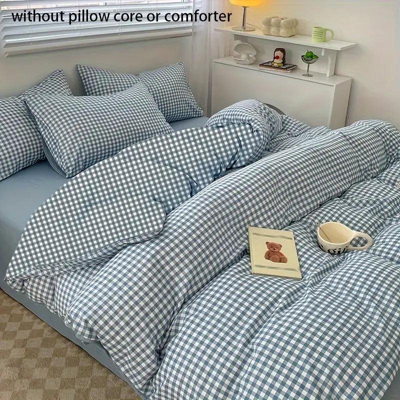 Ropa de cama azul a cuadros de estilo coreano: suave y resistente