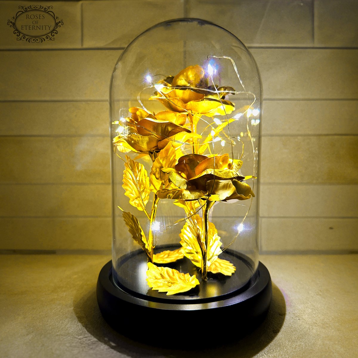 Rosa Eterna | Rosa Dorada en Cúpula de Cristal con Iluminación LED