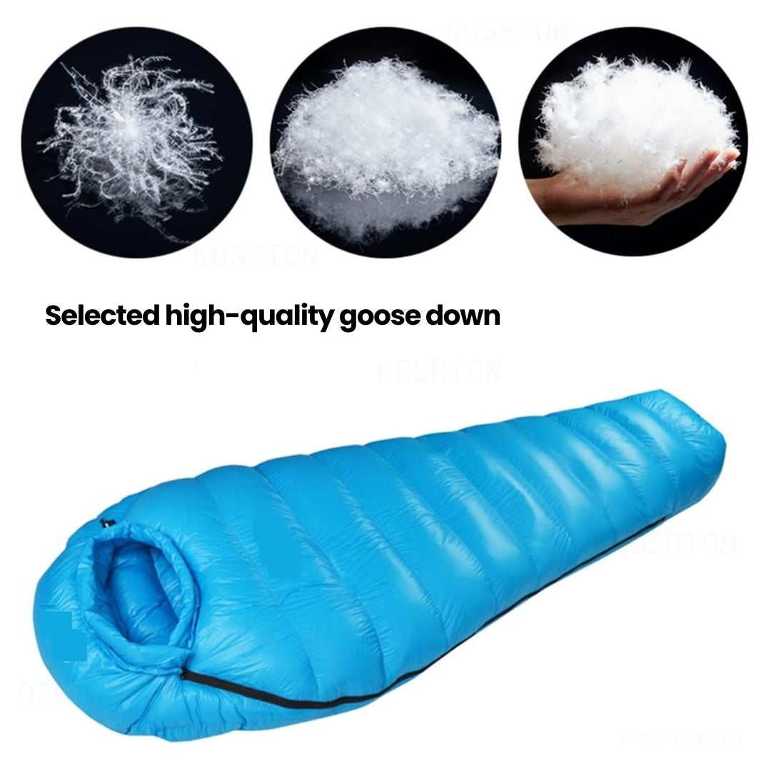Saco de dormir de invierno – Aislamiento de plumas, nailon ripstop 400T, clasificación térmica de 20 °C