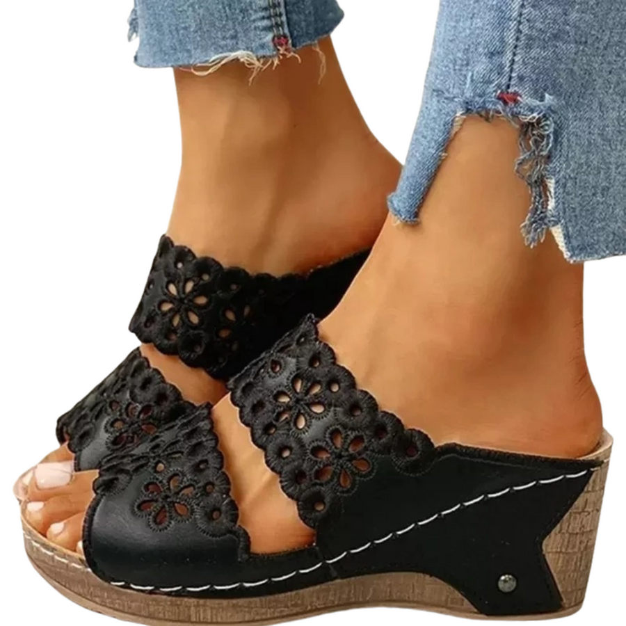 Sandalias con cuña y estampado floral para mujer