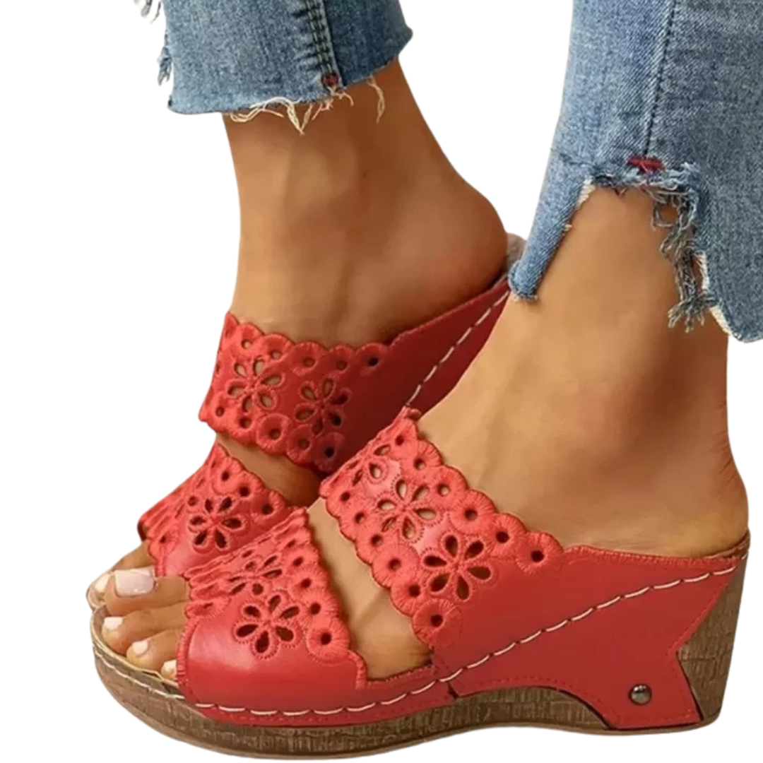 Sandalias con cuña y estampado floral para mujer