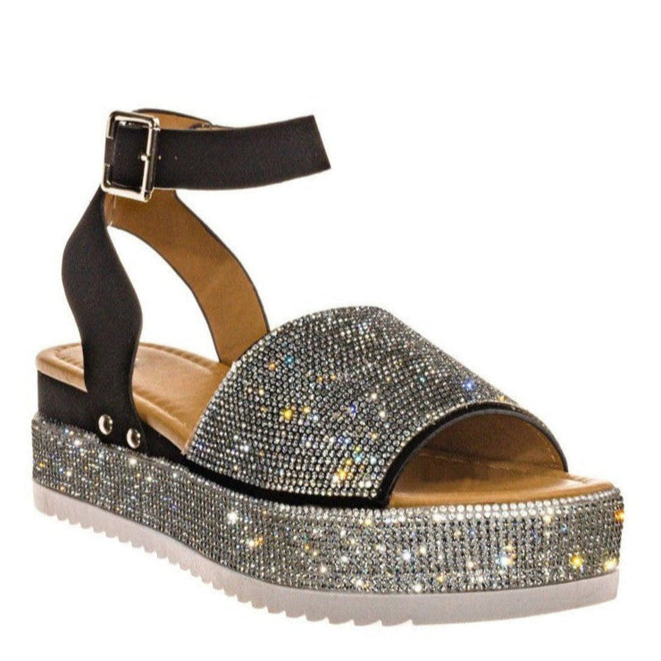 Sandalias con plataforma y pedrería para mujer