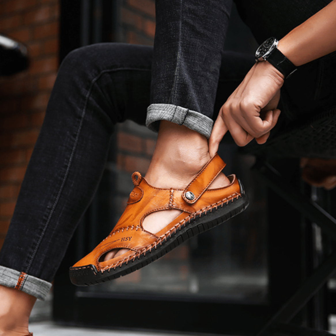 Sandalias de cuero transpirables para hombre