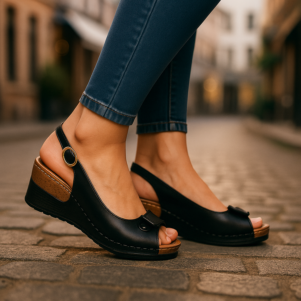 Sandalias de cuña para mujer con puntera abierta y tira trasera