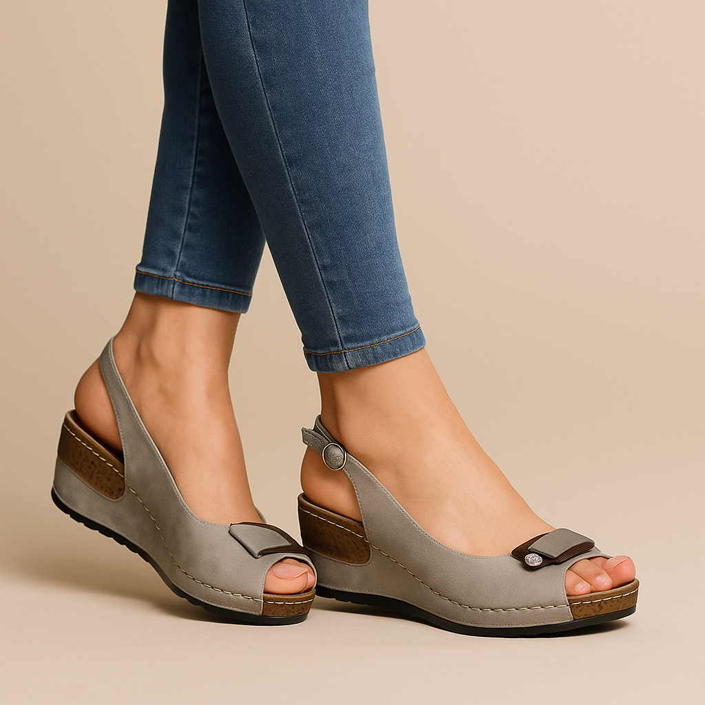 Sandalias de cuña para mujer con puntera abierta y tira trasera