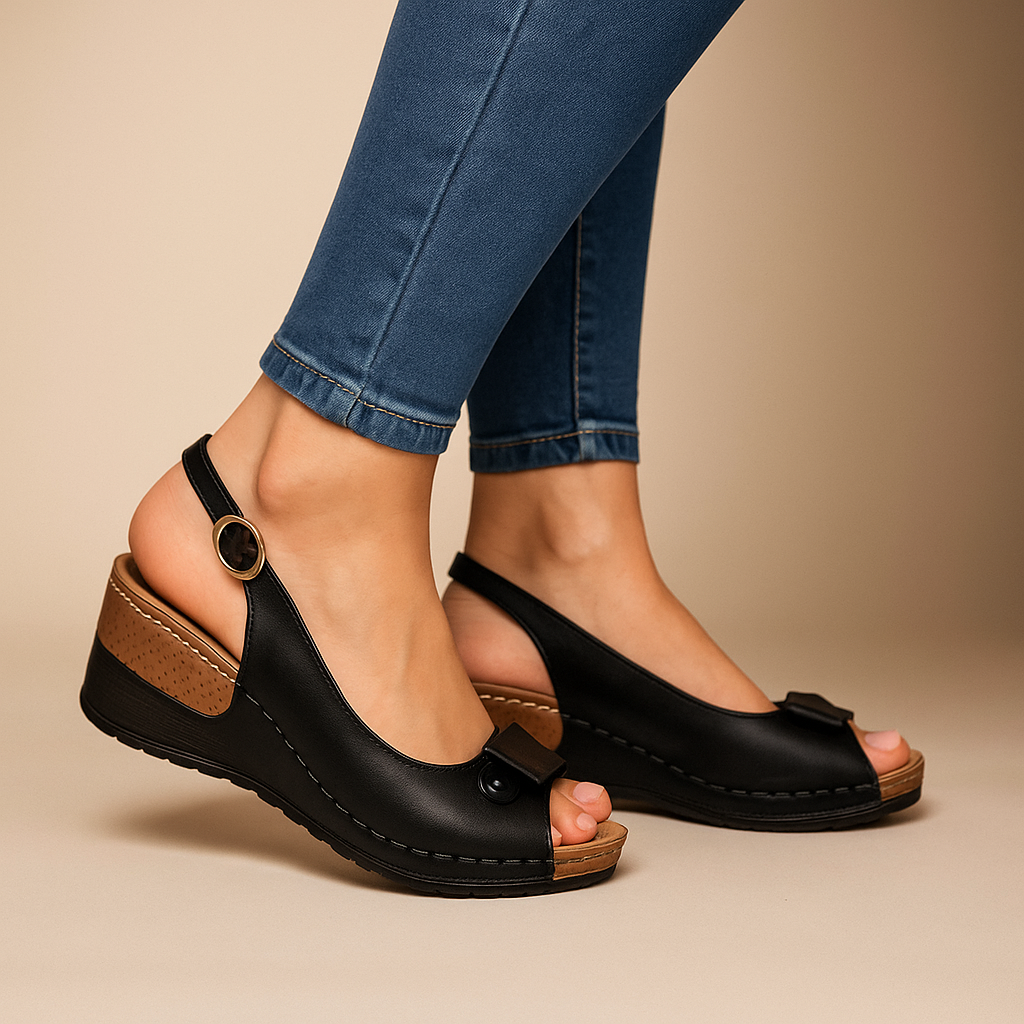 Sandalias de cuña para mujer con puntera abierta y tira trasera