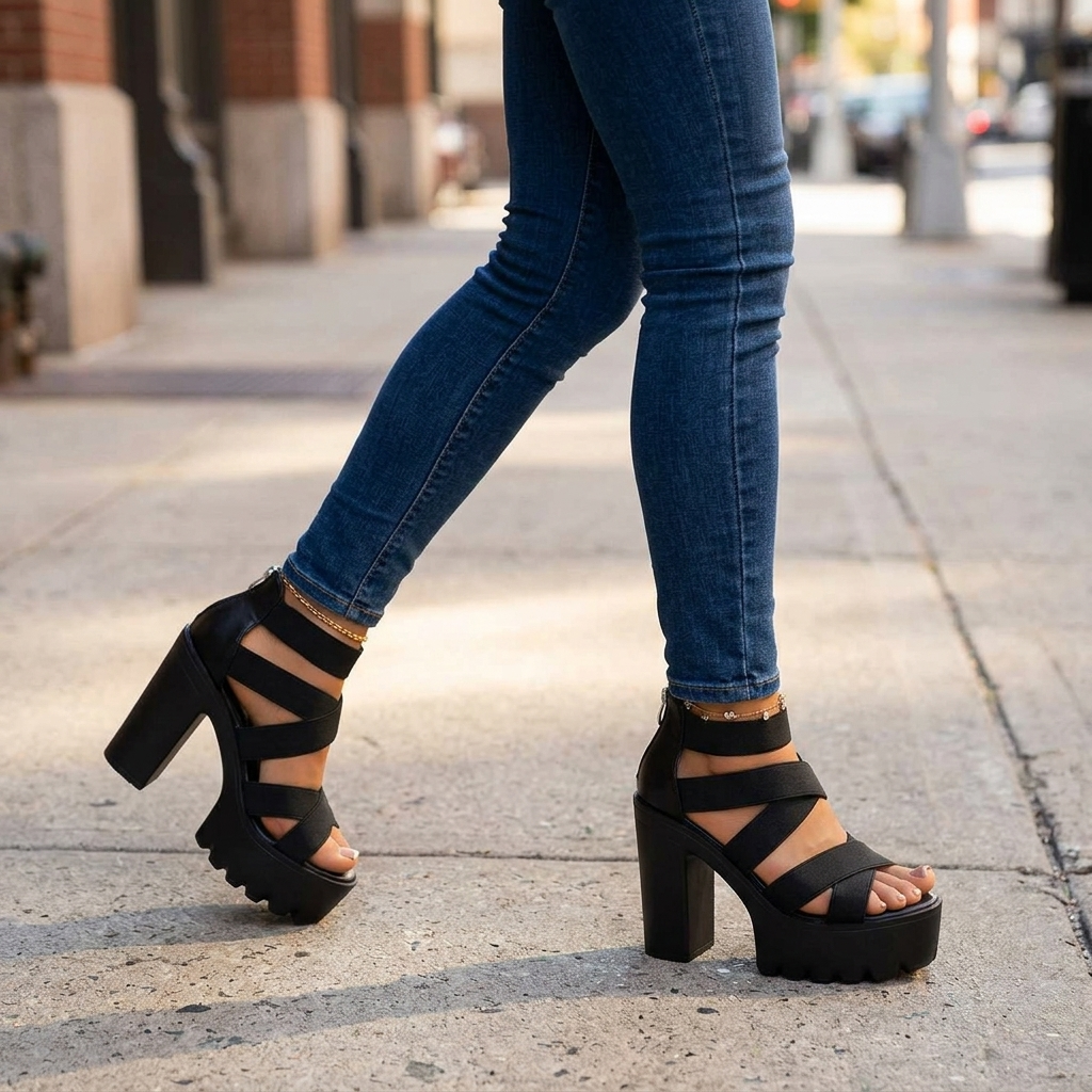 Sandalias de tacón con plataforma y tiras cruzadas