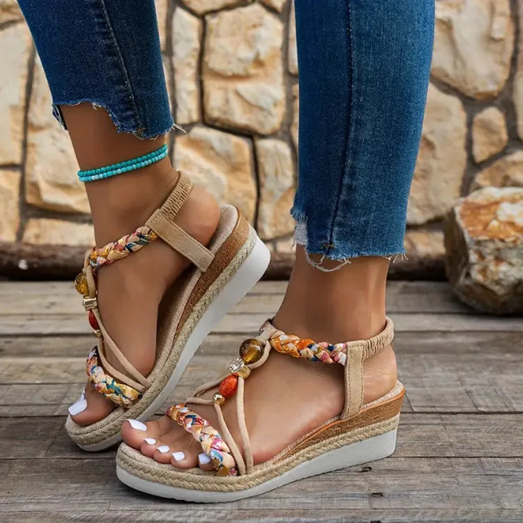 Sandalias de verano con cuña estilo boho para mujer