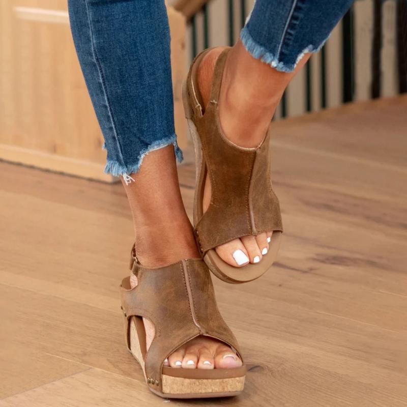 Sandalias ortopédicas con cuña y suela de corcho para mujer