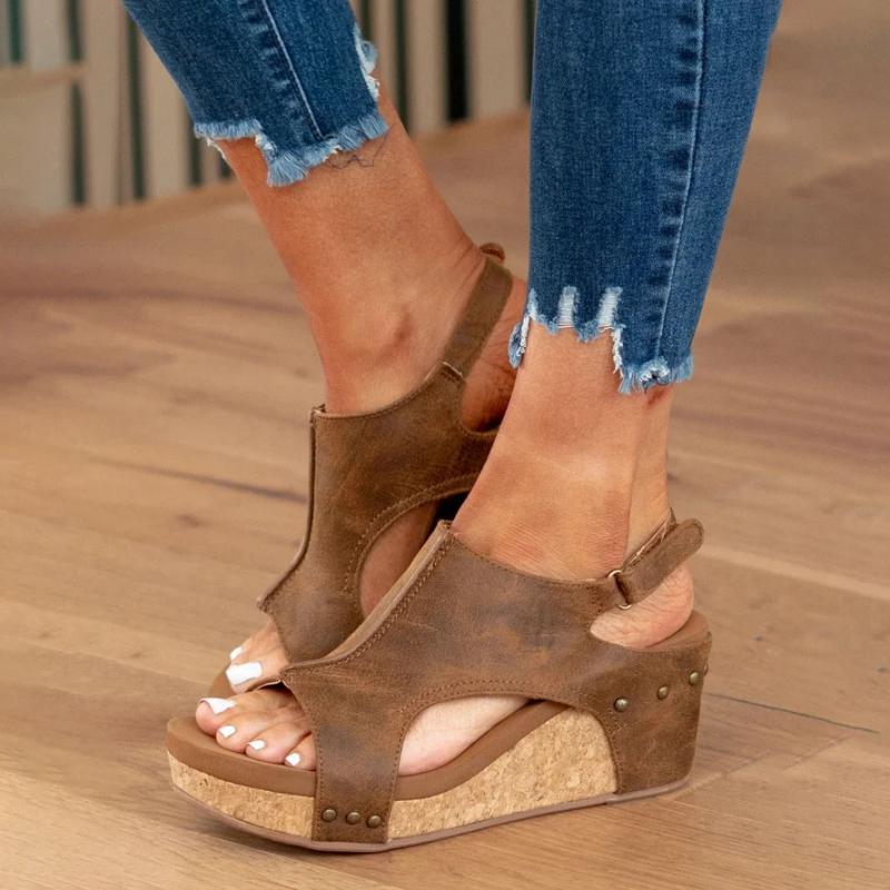 Sandalias ortopédicas con cuña y suela de corcho para mujer
