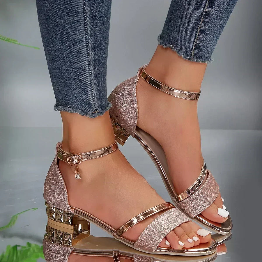 Sandalias ortopédicas con tiras y brillo para mujer