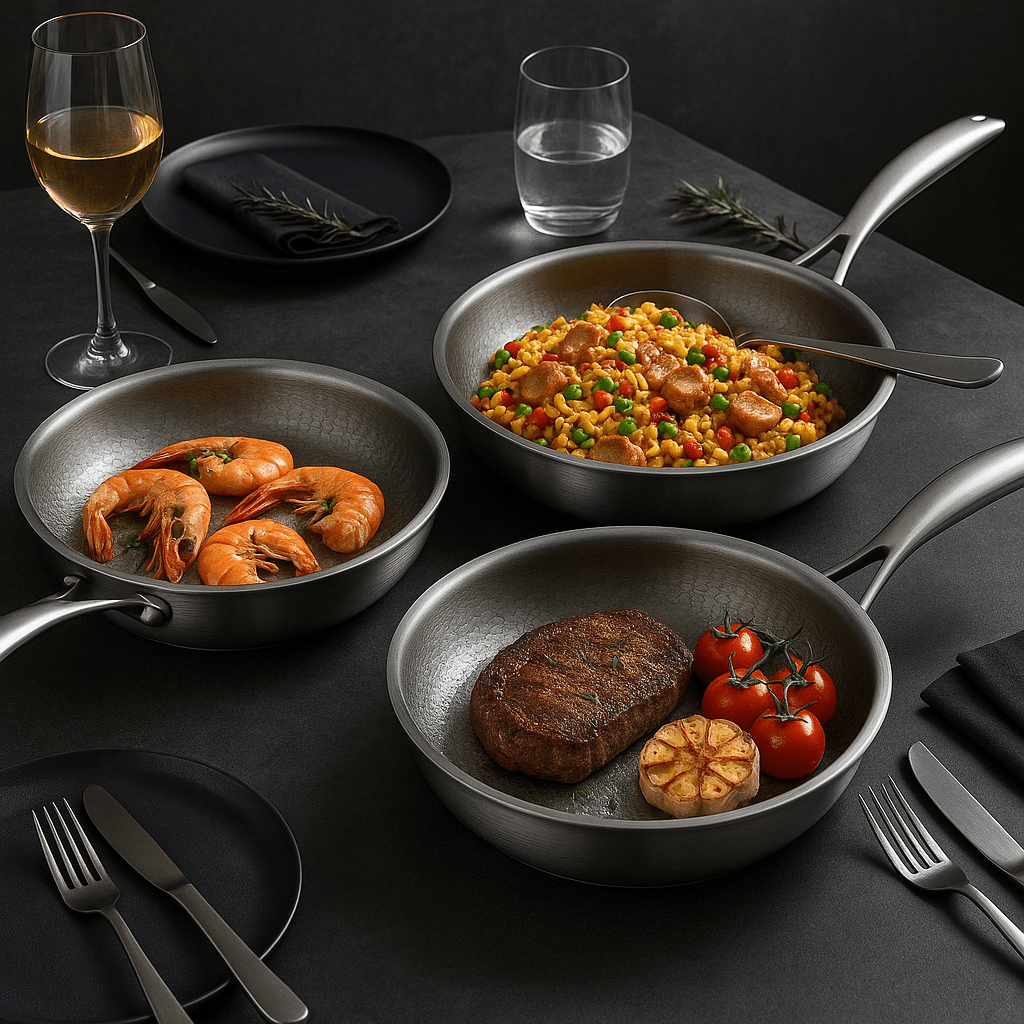 Sartén de titanio de alta calidad sin revestimiento para todo tipo de cocinas