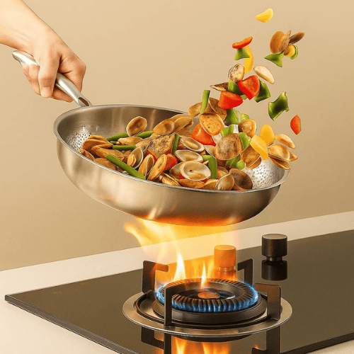 Sartén de titanio de alta calidad sin revestimiento para todo tipo de cocinas