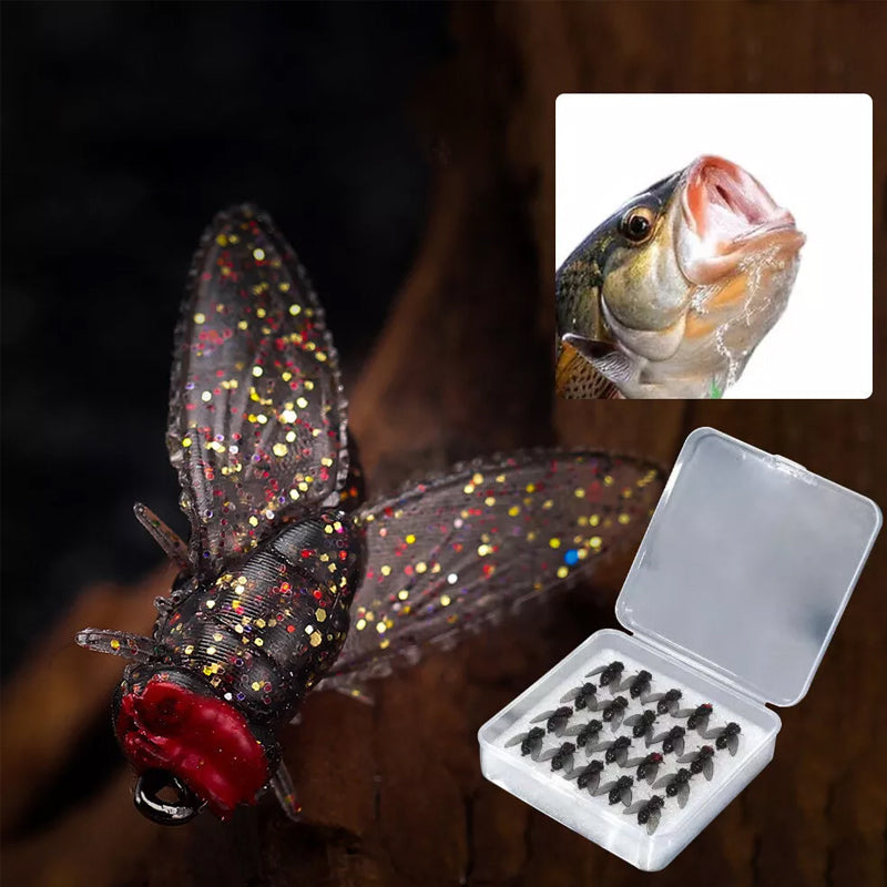 Señuelos de pesca biónicos con forma de mosca e insecto para pescadores, 20 piezas