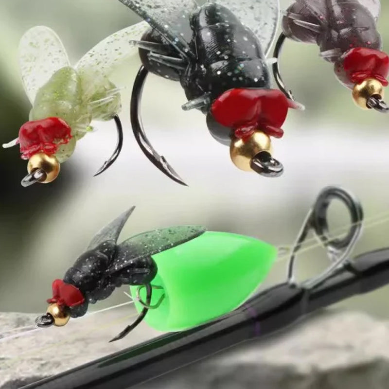 Señuelos de pesca biónicos con forma de mosca e insecto para pescadores, 20 piezas