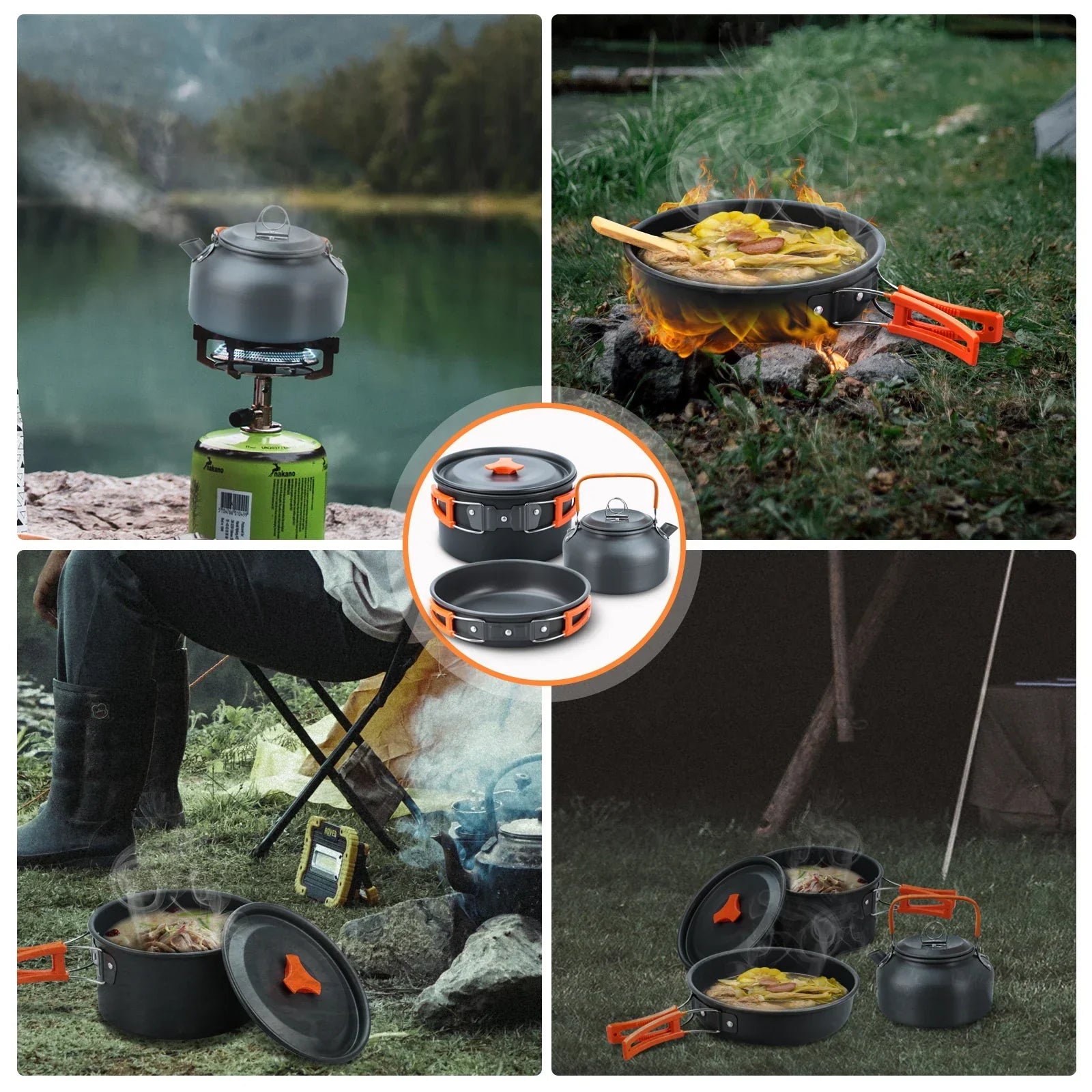 Set de cocina y vajilla de camping de 17 piezas