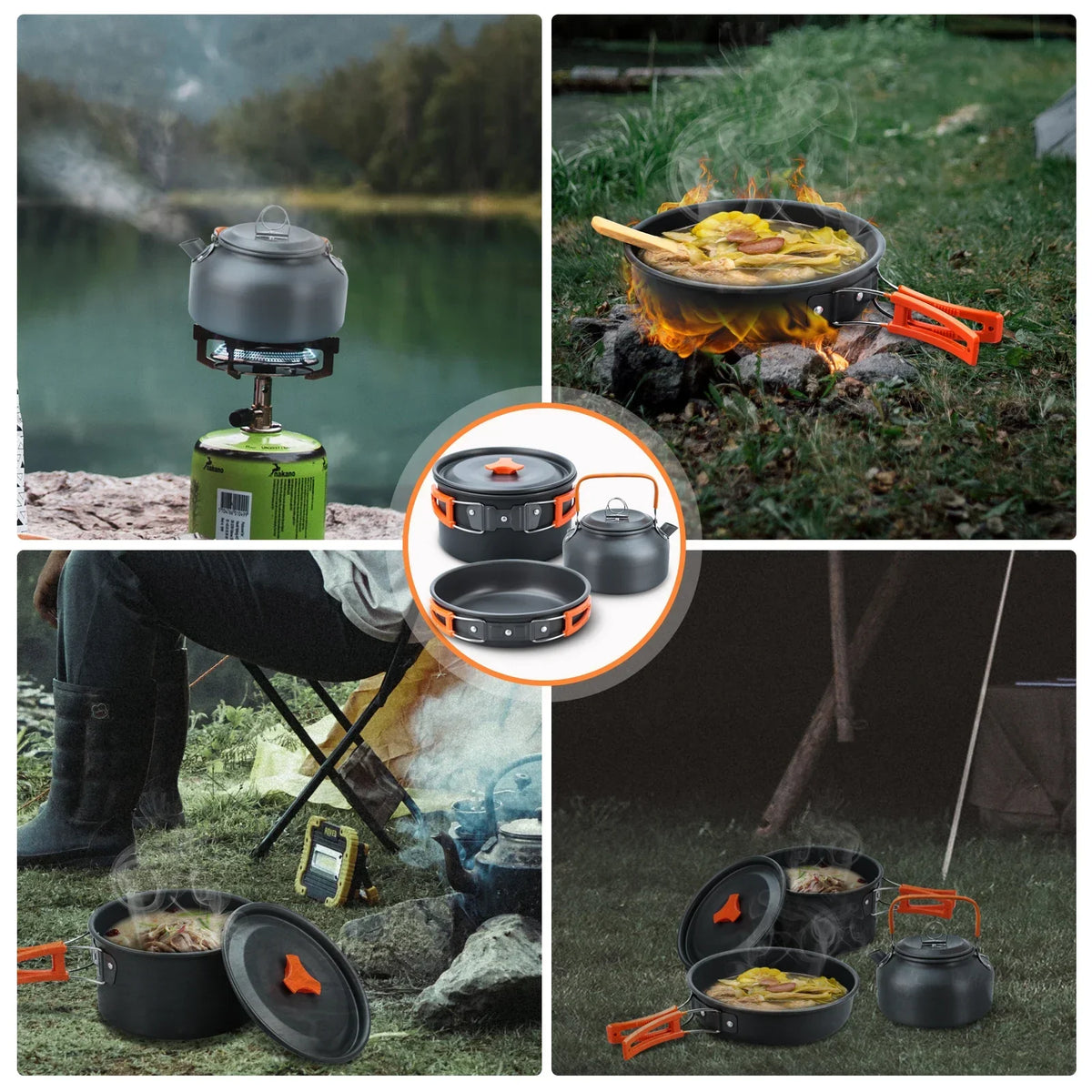 Set de cocina y vajilla de camping de 17 piezas